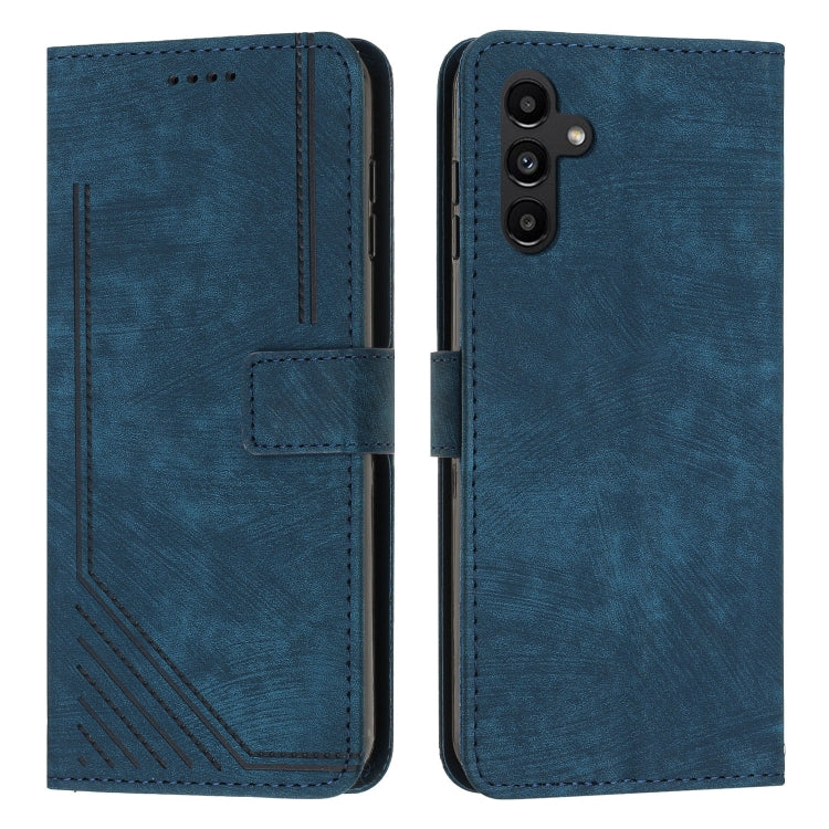 For Samsung Galaxy S25+ / S24+ 5G Skin Feel Stripe Pattern Leather Phone Case with Long Lanyard(Blue)