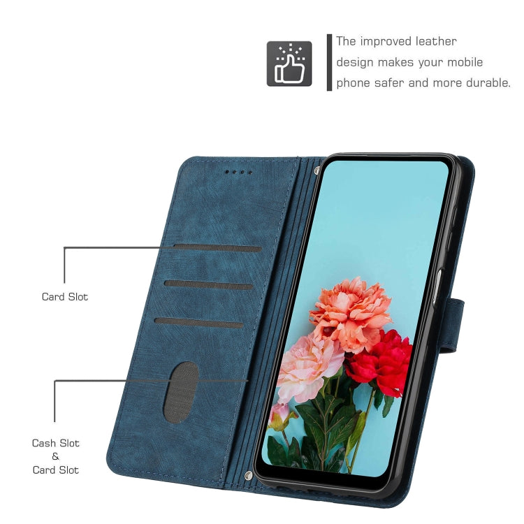 For Samsung Galaxy S25+ / S24+ 5G Skin Feel Stripe Pattern Leather Phone Case with Long Lanyard(Blue)