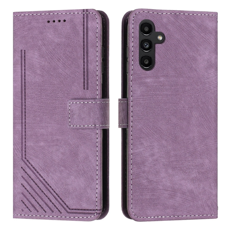 For Samsung Galaxy S25+ / S24+ 5G Skin Feel Stripe Pattern Leather Phone Case with Long Lanyard(Purple)
