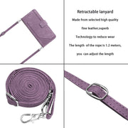 For Samsung Galaxy S25+ / S24+ 5G Skin Feel Stripe Pattern Leather Phone Case with Long Lanyard(Purple)