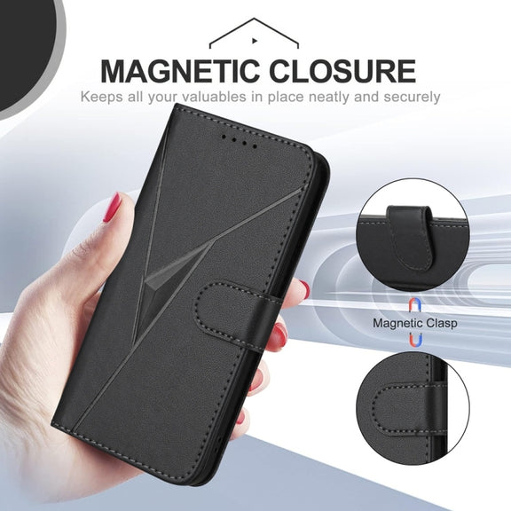 For Tecno Spark Go 2024 Triangle Pattern Buckle Clasp Leather Phone Case(Black)