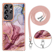 For Samsung Galaxy S25 Ultra 5G Electroplating Marble Dual-side IMD Phone Case with Lanyard(Rose Red 014)
