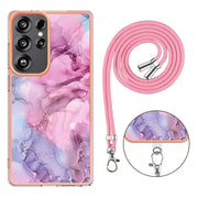 For Samsung Galaxy S25 Ultra 5G Electroplating Marble Dual-side IMD Phone Case with Lanyard(Pink 013)