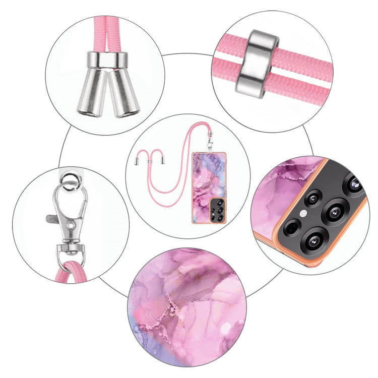 For Samsung Galaxy S25 Ultra 5G Electroplating Marble Dual-side IMD Phone Case with Lanyard(Pink 013)