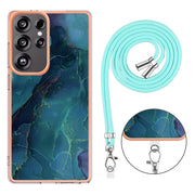 For Samsung Galaxy S25 Ultra 5G Electroplating Marble Dual-side IMD Phone Case with Lanyard(Green 017)