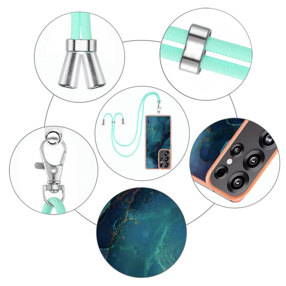 For Samsung Galaxy S25 Ultra 5G Electroplating Marble Dual-side IMD Phone Case with Lanyard(Green 017)