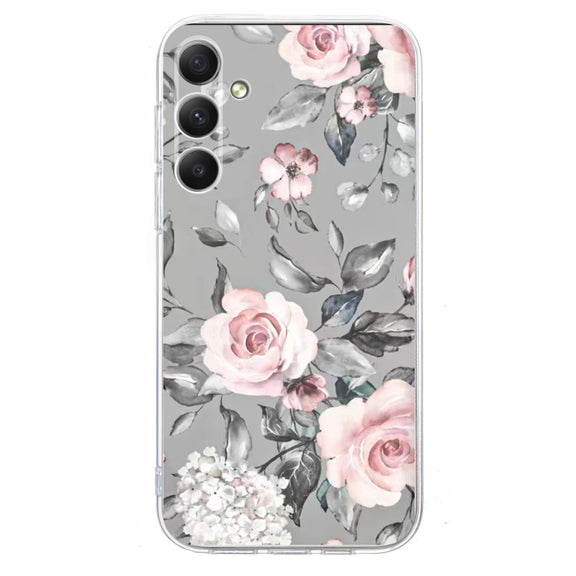 For Samsung Galaxy S25 5G Colorful Painting Pattern TPU Phone Case(Flowers On Grey)