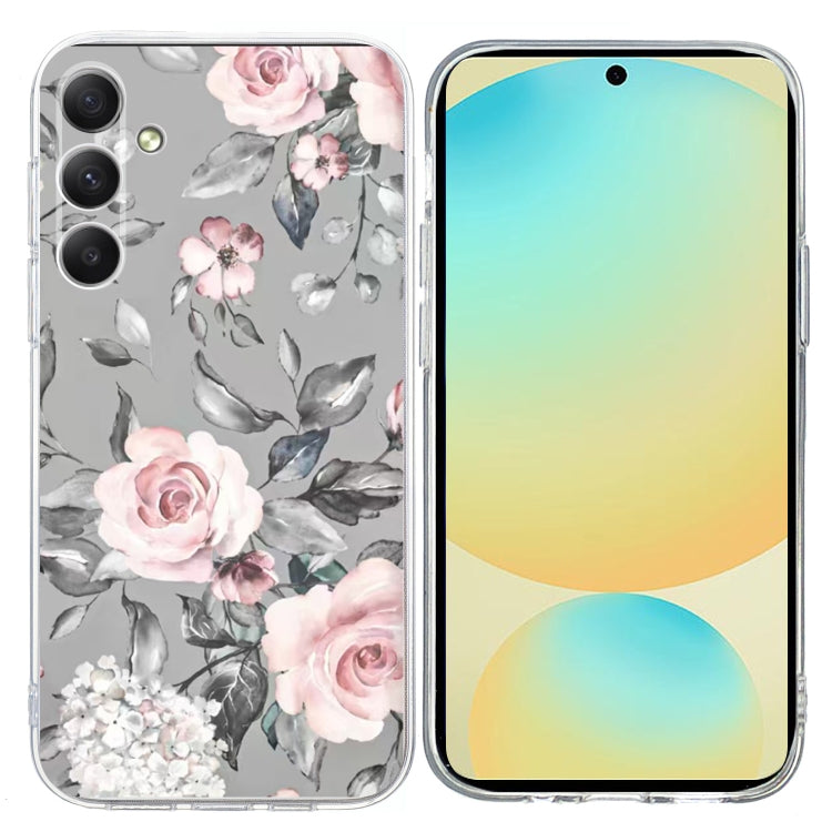For Samsung Galaxy S25 FE 5G Colorful Painting Pattern TPU Phone Case(Flowers On Grey)