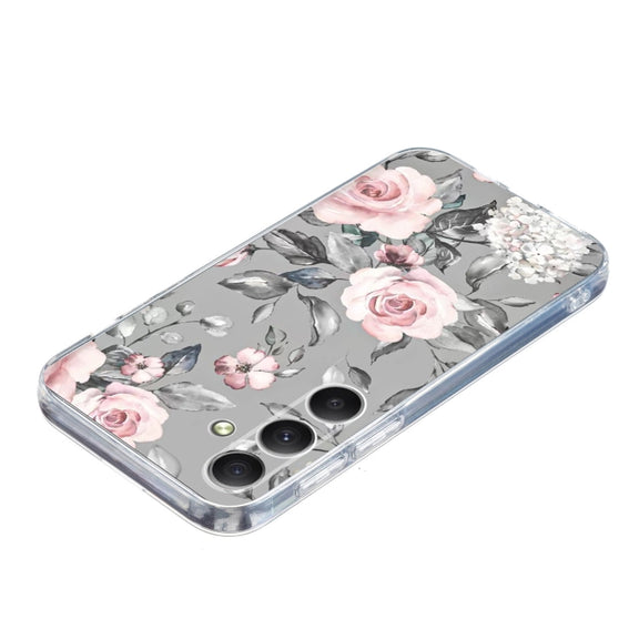 For Samsung Galaxy S25 FE 5G Colorful Painting Pattern TPU Phone Case(Flowers On Grey)
