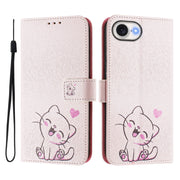 For iPhone 16e Art Colored Drawing Pattern Leather Phone Case(Cute cat)