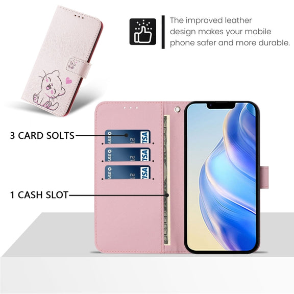 For iPhone 16e Art Colored Drawing Pattern Leather Phone Case(Cute cat)