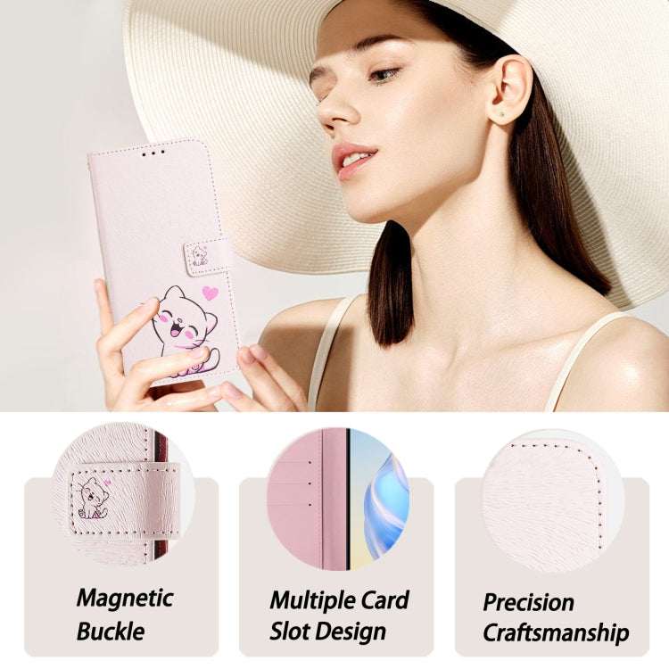 For iPhone 16e Art Colored Drawing Pattern Leather Phone Case(Cute cat)