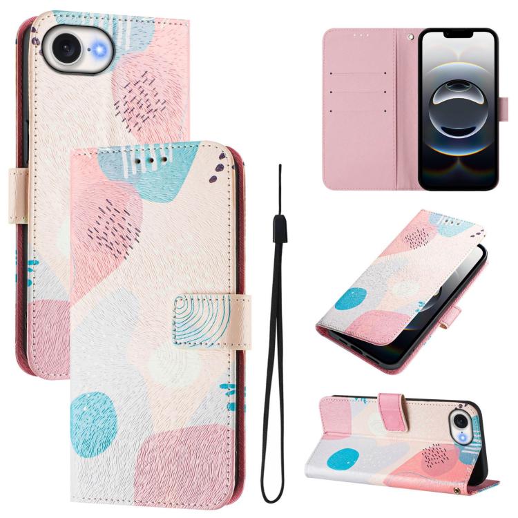 For iPhone 16e Art Colored Drawing Pattern Leather Phone Case(Graffiti puzzle)