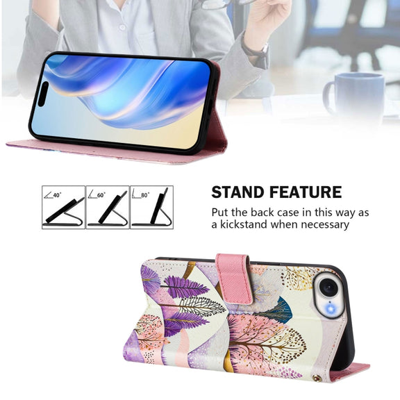 For iPhone 16e Art Colored Drawing Pattern Leather Phone Case(Landscape)