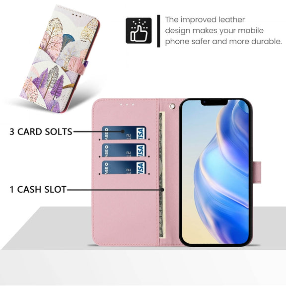 For iPhone 16e Art Colored Drawing Pattern Leather Phone Case(Landscape)