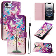 For iPhone 16e Art Colored Drawing Pattern Leather Phone Case(Butterfly branch) - iPhone 16e Cases by PMC TechLife | Online Shopping South Africa | PMC TechLife | Buy Now Pay Later Mobicred