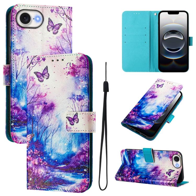 For iPhone 16e Art Colored Drawing Pattern Leather Phone Case(Dreamland)