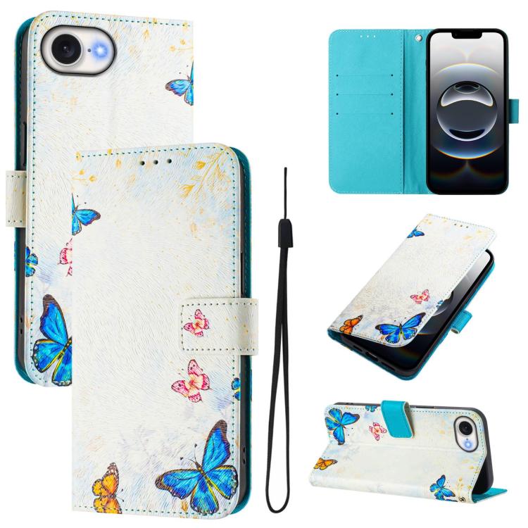 For iPhone 16e Art Colored Drawing Pattern Leather Phone Case(Butterfly house)
