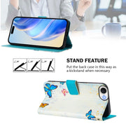 For iPhone 16e Art Colored Drawing Pattern Leather Phone Case(Butterfly house)