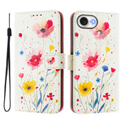 For iPhone 16e Art Colored Drawing Pattern Leather Phone Case(Flowers and plants)