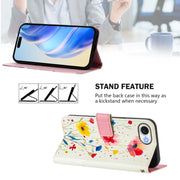 For iPhone 16e Art Colored Drawing Pattern Leather Phone Case(Flowers and plants)