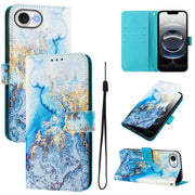 For iPhone 16e Art Colored Drawing Pattern Leather Phone Case(Ocean marble)