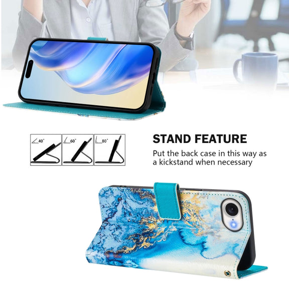 For iPhone 16e Art Colored Drawing Pattern Leather Phone Case(Ocean marble)