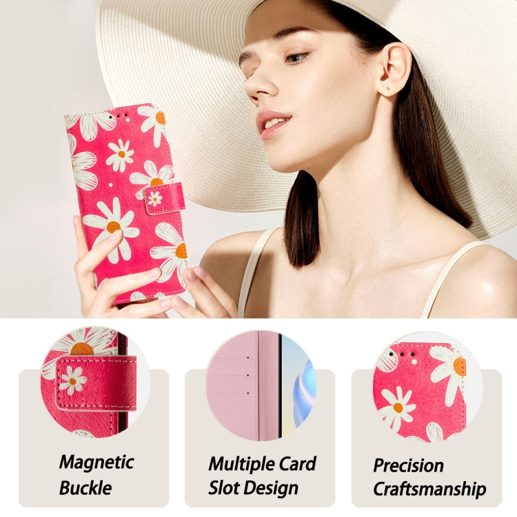 For iPhone 16e Art Colored Drawing Pattern Leather Phone Case(Pink daisy)