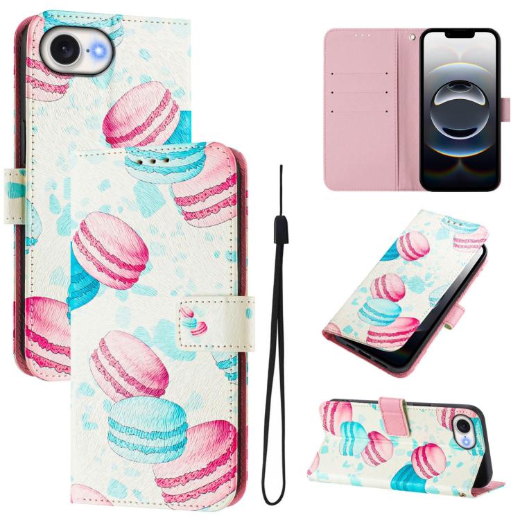 For iPhone 16e Art Colored Drawing Pattern Leather Phone Case(Cake)