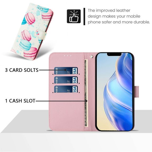For iPhone 16e Art Colored Drawing Pattern Leather Phone Case(Cake)