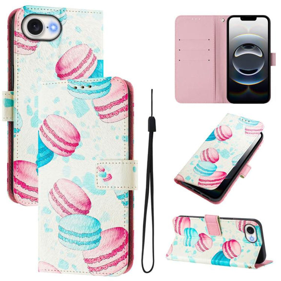 For iPhone 16e Art Colored Drawing Pattern Leather Phone Case(Cake)