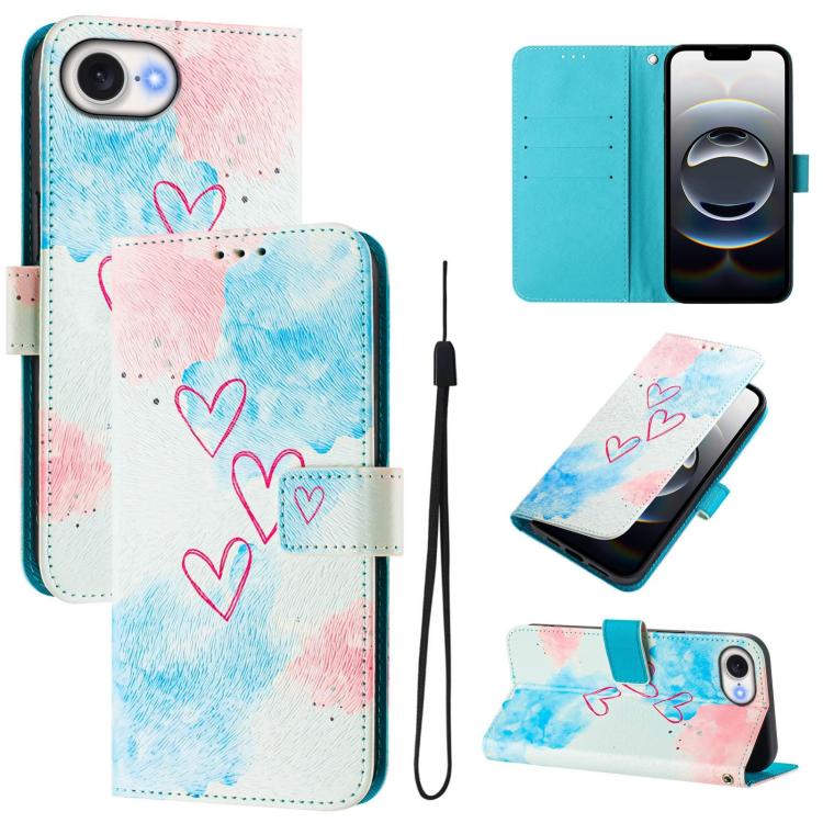 For iPhone 16e Art Colored Drawing Pattern Leather Phone Case(LOVE ME)