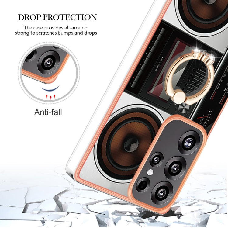 For Samsung Galaxy S25 Ultra 5G Electroplating Dual-side IMD Phone Case with Ring Holder(Retro Radio)