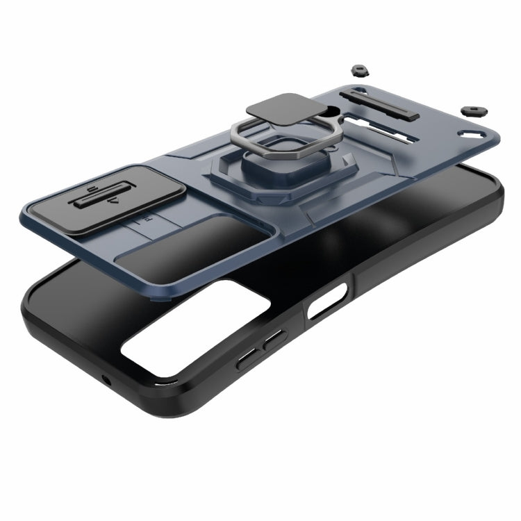 For Samsung Galaxy S25+ 5G Sliding Camshield TPU + PC Shockproof Phone Case with Holder(Black)