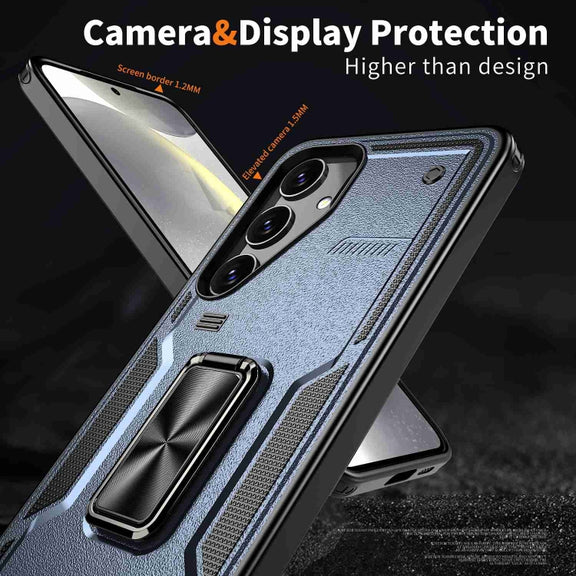 For Samsung Galaxy S25+ 5G Ring Holder PC Hybrid TPU Phone Case(Navy Blue)