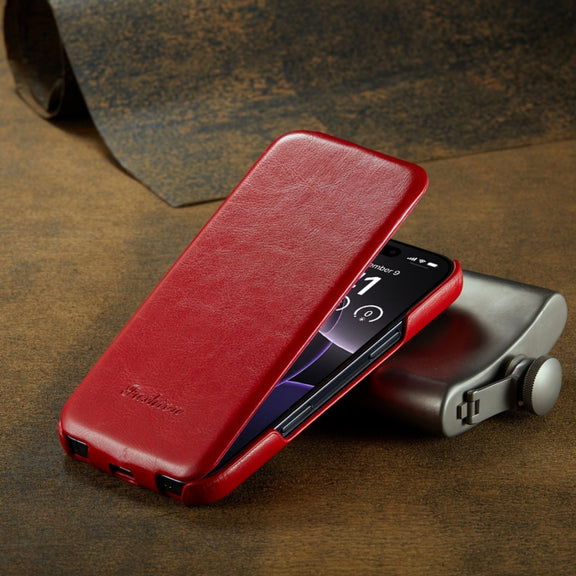 For iPhone 16 Pro Max Fierre Shann 64 Texture Vertical Flip PU Leather Phone Case(Red)