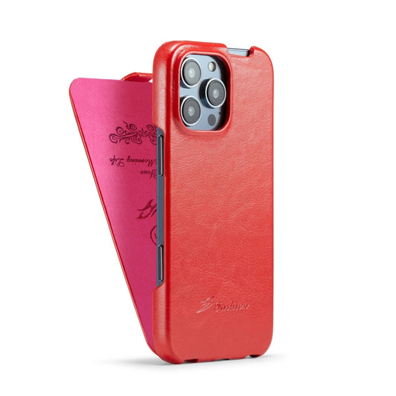For iPhone 16 Pro Fierre Shann 64 Texture Vertical Flip PU Leather Phone Case(Red)