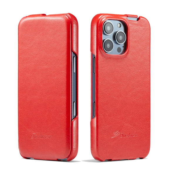 For iPhone 16 Pro Fierre Shann 64 Texture Vertical Flip PU Leather Phone Case(Red)