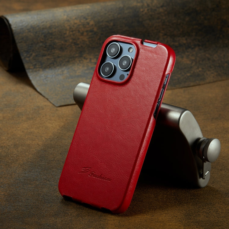 For iPhone 16 Pro Fierre Shann 64 Texture Vertical Flip PU Leather Phone Case(Red)
