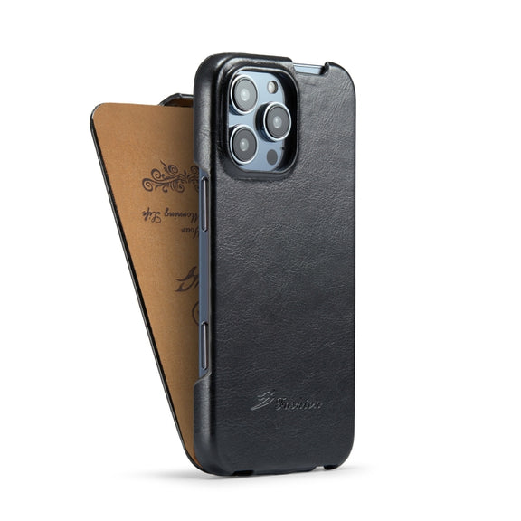 For iPhone 16 Pro Fierre Shann 64 Texture Vertical Flip PU Leather Phone Case(Black)