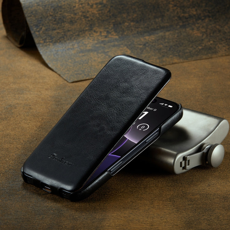 For iPhone 16 Pro Fierre Shann 64 Texture Vertical Flip PU Leather Phone Case(Black)