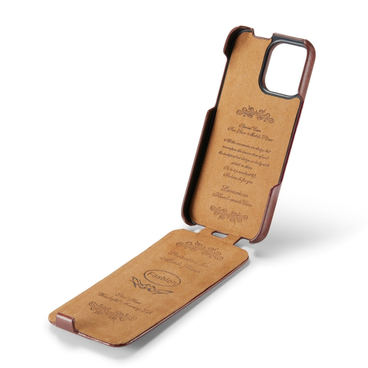 For iPhone 16 Pro Fierre Shann 64 Texture Vertical Flip PU Leather Phone Case(Brown)