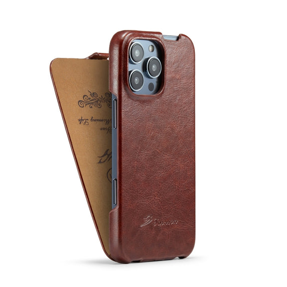 For iPhone 16 Pro Fierre Shann 64 Texture Vertical Flip PU Leather Phone Case(Brown)