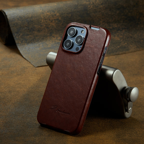 For iPhone 16 Pro Fierre Shann 64 Texture Vertical Flip PU Leather Phone Case(Brown)