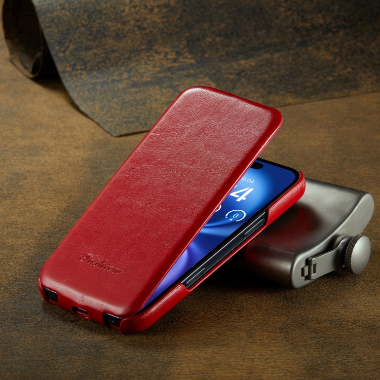 For iPhone 16 Fierre Shann 64 Texture Vertical Flip PU Leather Phone Case(Red)