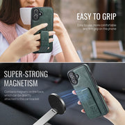 For iPhone 16 Plus Fierre Shann Oil Wax Cow Leather Holder Back Phone Case(Green)