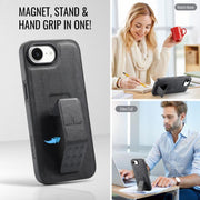For iPhone 16e Fierre Shann Oil Wax Cow Leather Holder Back Phone Case(Black)