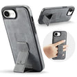 For iPhone 16e Fierre Shann Oil Wax Cow Leather Holder Back Phone Case(Grey) - free shipping - PMc TechLife - Order now!
