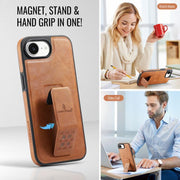 For iPhone 16e Fierre Shann Oil Wax Cow Leather Holder Back Phone Case(Brown)