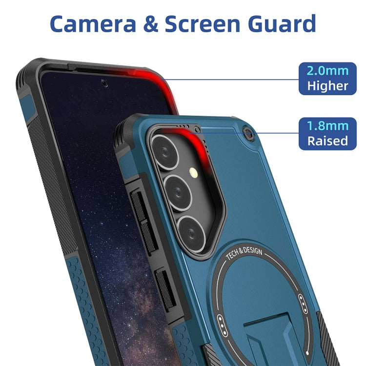 For Samsung Galaxy S24 5G / S25 5G Armor MagSafe Holder PC Hybrid TPU Phone Case(Dark Blue)